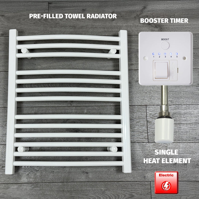600 x 700 Electric Heated Towel Rail White Pre-Filled Curved