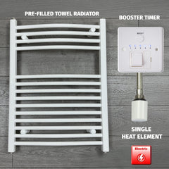 750 x 800 Electric Heated Towel Rail White Pre-Filled Curved