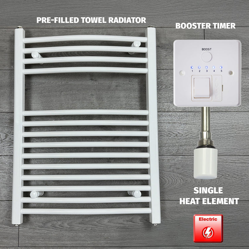 750 x 800 Electric Heated Towel Rail White Pre-Filled Curved