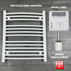 600 x 700 Electric Heated Towel Rail White Pre-Filled Curved