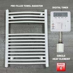 750 x 800 Electric Heated Towel Rail White Pre-Filled Curved