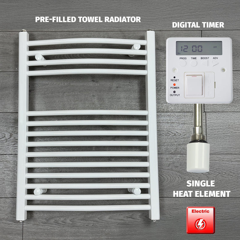 750 x 800 Electric Heated Towel Rail White Pre-Filled Curved