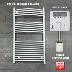 750 x 1300 Electric Heated Towel Rail White Pre-Filled Curved
