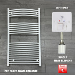 750 x 1300 Electric Heated Towel Rail White Pre-Filled Curved