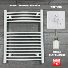 750 x 800 Electric Heated Towel Rail White Pre-Filled Curved