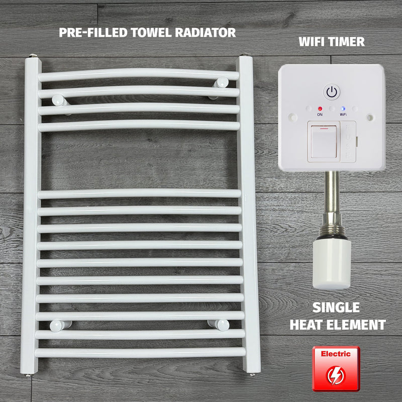 750 x 800 Electric Heated Towel Rail White Pre-Filled Curved
