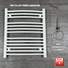 600 x 700 Electric Heated Towel Rail White Pre-Filled Curved