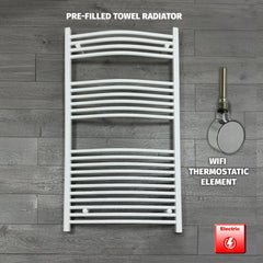 750 x 1300 Electric Heated Towel Rail White Pre-Filled Curved