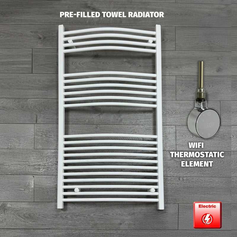 750 x 1300 Electric Heated Towel Rail White Pre-Filled Curved