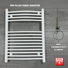 750 x 800 Electric Heated Towel Rail White Pre-Filled Curved