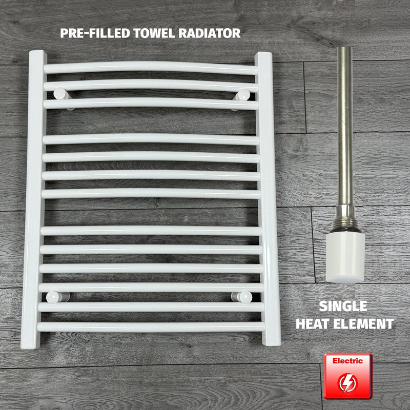 600 x 700 Electric Heated Towel Rail White Pre-Filled Curved