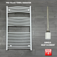 750 x 1300 Electric Heated Towel Rail White Pre-Filled Curved