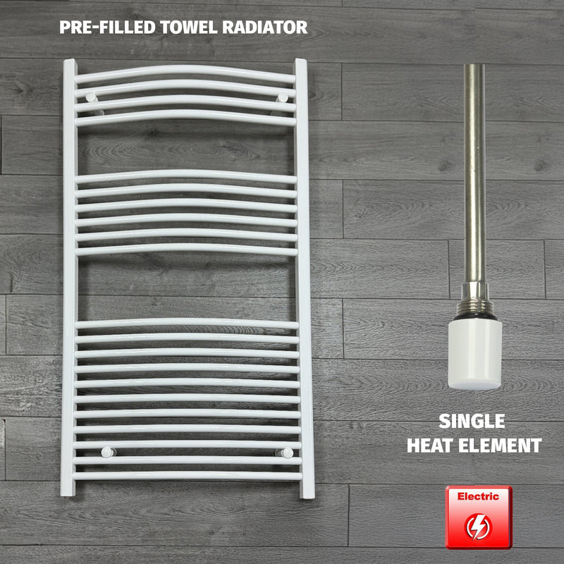 750 x 1300 Electric Heated Towel Rail White Pre-Filled Curved