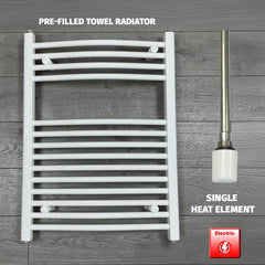750 x 800 Electric Heated Towel Rail White Pre-Filled Curved