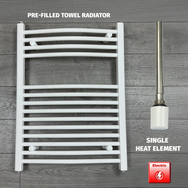 750 x 800 Electric Heated Towel Rail White Pre-Filled Curved
