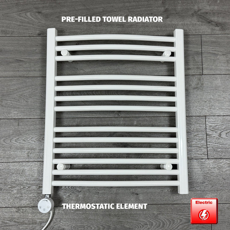 600 x 700 Electric Heated Towel Rail White Pre-Filled Curved