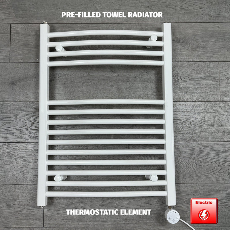 750 x 800 Electric Heated Towel Rail White Pre-Filled Curved