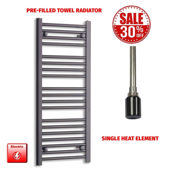 Single Heat Element Flat Black Pre-Filled Electric Heated Towel Rail 1000 x 400
