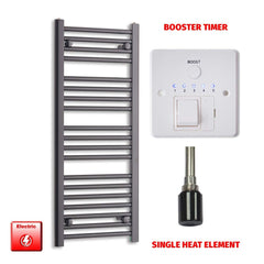 Single Heat Element + Booster Timer Flat Black Pre-Filled Electric Heated Towel Rail 1000 x 400