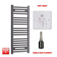 Single Heat Element + Wifi Timer Flat Black Pre-Filled Electric Heated Towel Rail 1000 x 400