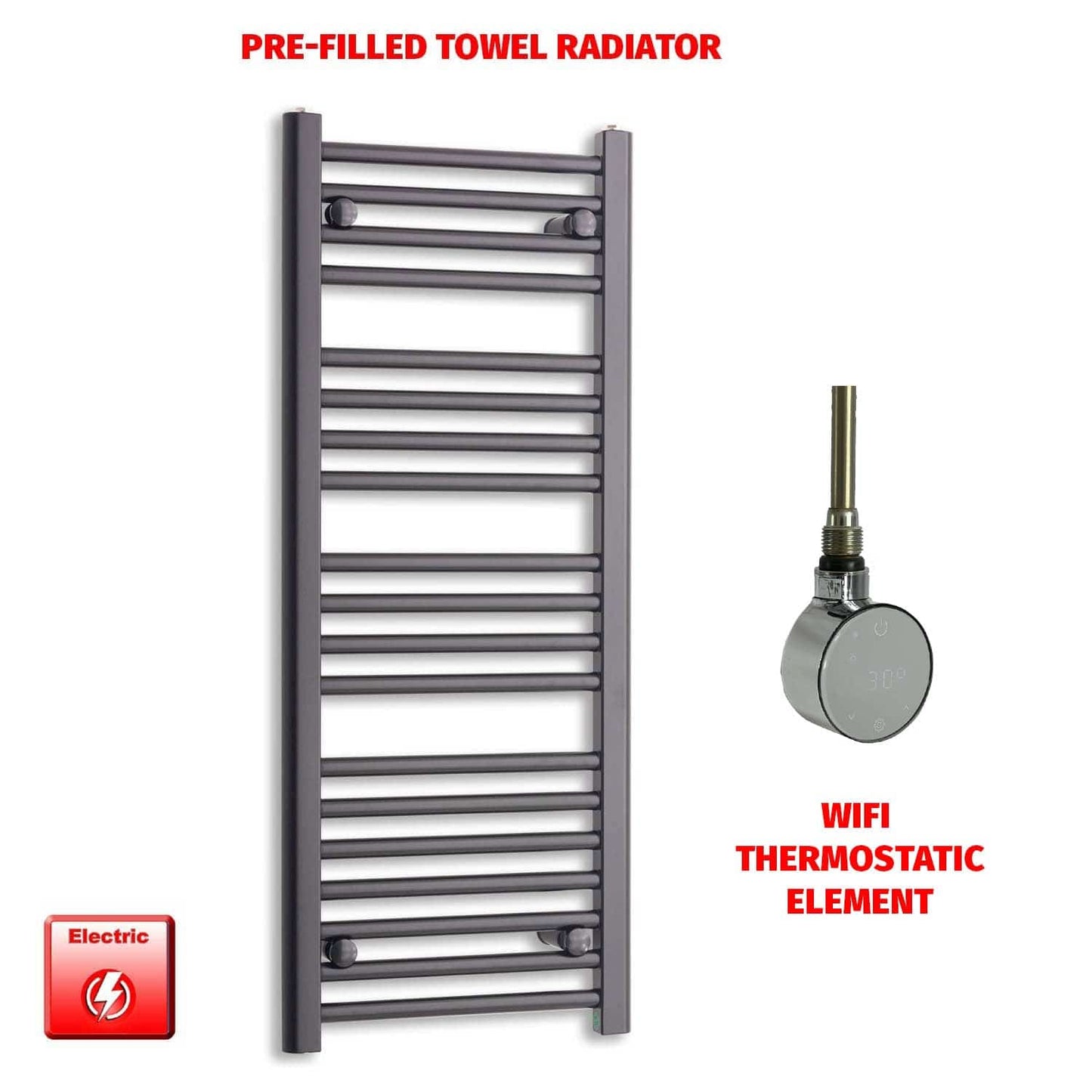 ER-Wifi Thermostatic Flat Black Pre-Filled Electric Heated Towel Rail 1000 x 400