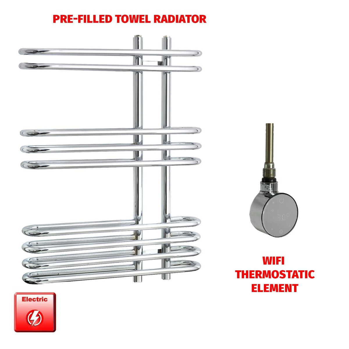 ER-Wifi Thermostatic Salina Designer Pre-Filled Electric Chrome Towel Radiator