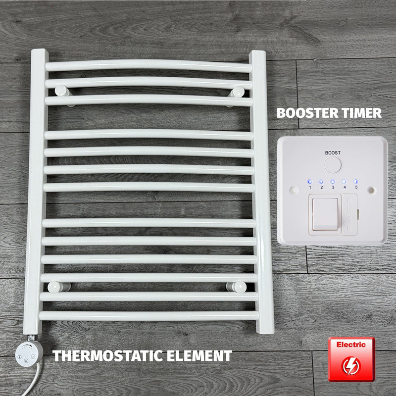 600 x 700 Electric Heated Towel Rail White Pre-Filled Curved
