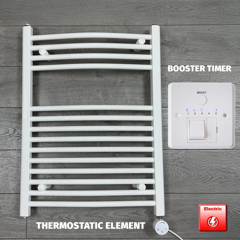 750 x 800 Electric Heated Towel Rail White Pre-Filled Curved