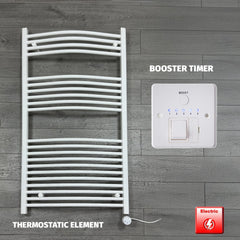 750 x 1300 Electric Heated Towel Rail White Pre-Filled Curved