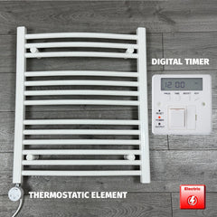 600 x 700 Electric Heated Towel Rail White Pre-Filled Curved
