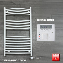 750 x 1300 Electric Heated Towel Rail White Pre-Filled Curved