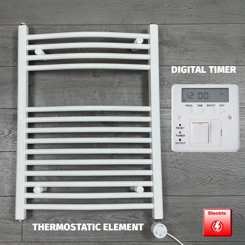 750 x 800 Electric Heated Towel Rail White Pre-Filled Curved