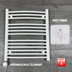 600 x 700 Electric Heated Towel Rail White Pre-Filled Curved