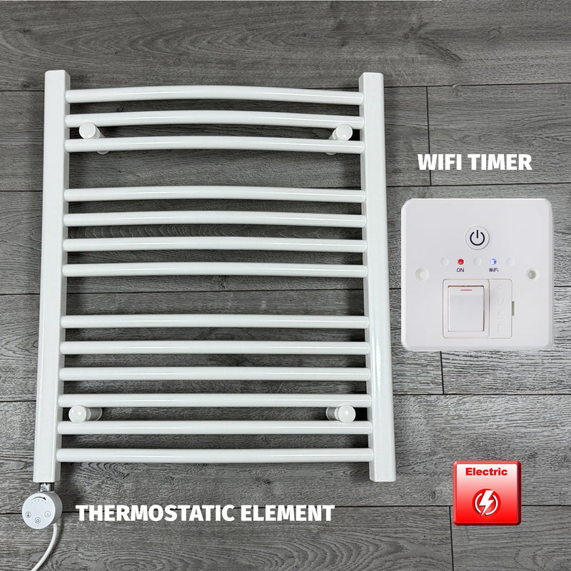 600 x 700 Electric Heated Towel Rail White Pre-Filled Curved