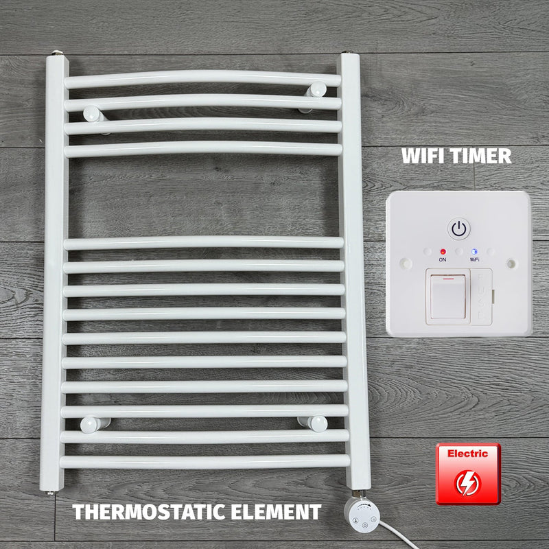 750 x 800 Electric Heated Towel Rail White Pre-Filled Curved