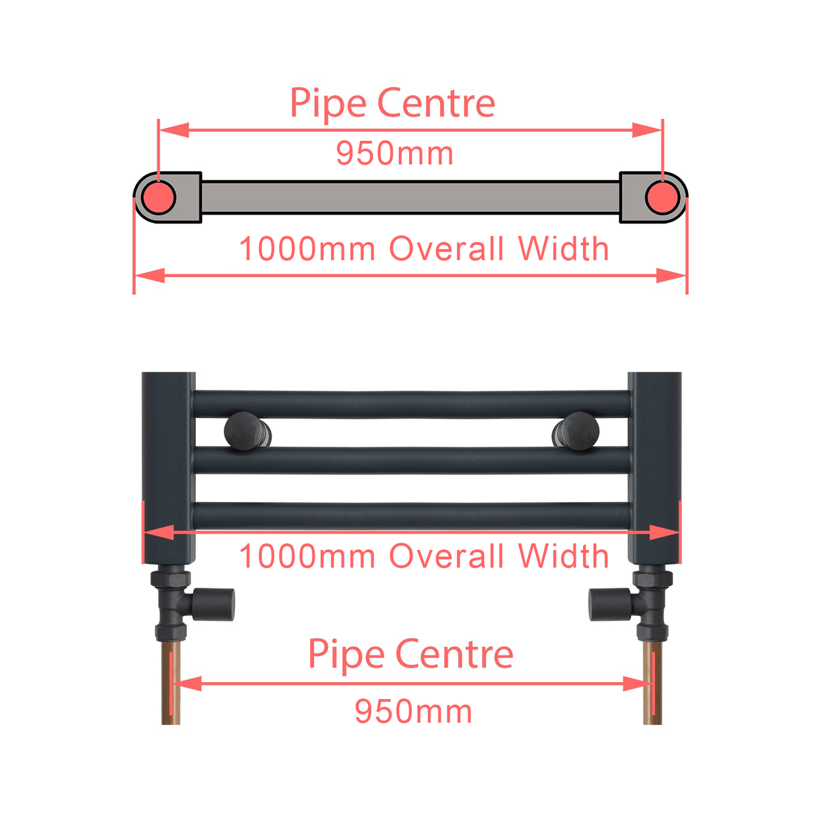 1000 x 700 Chrome Dual Fuel Flat Heated Towel Rail