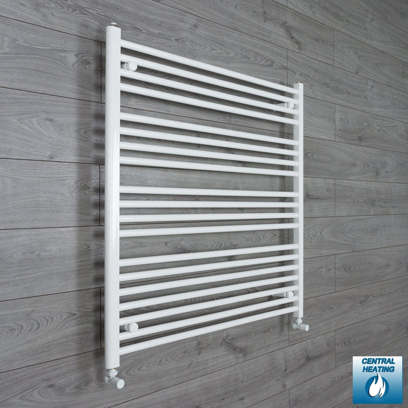 With Angled Valve 1000mm Wide 1000mm High Flat White Heated Towel Radiator