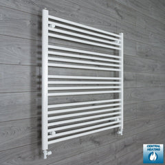 With Straight Valve 1000mm Wide 1000mm High Flat White Heated Towel Radiator