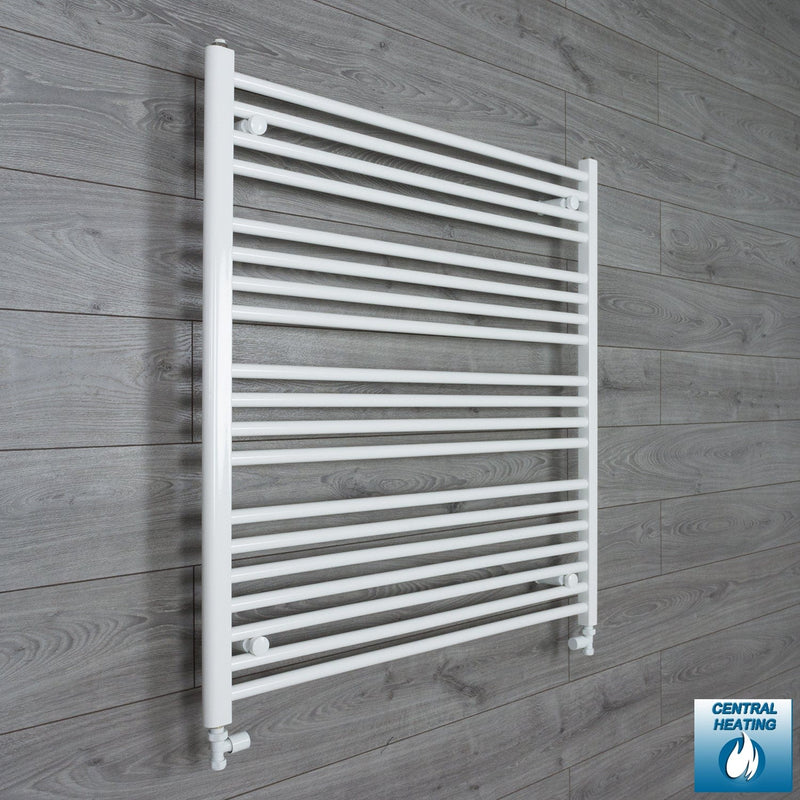 With Straight Valve 1000mm Wide 1000mm High Flat White Heated Towel Radiator