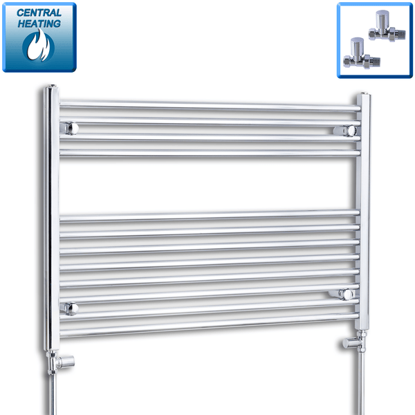 With Straight Valve 1000mm Wide 700mm High Flat Chrome Heated Towel Radiator