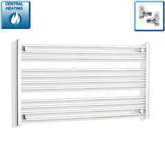 With Angled Valve 1200mm Wide 600mm High Flat Chrome Heated Towel Rail HTR