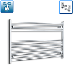 With Angled Valve 1200mm Wide 700mm High Flat Chrome Heated Towel Radiator