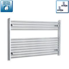 With Straight Valve 1200mm Wide 700mm High Flat Chrome Heated Towel Radiator