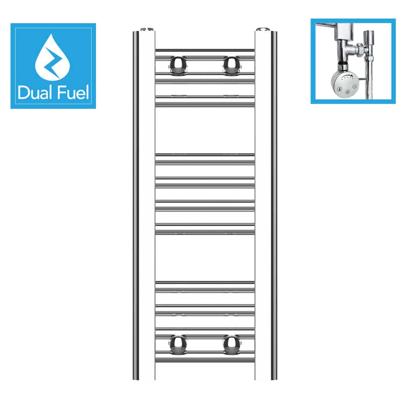250 x 600 Chrome Dual Fuel Flat Heated Towel Rail