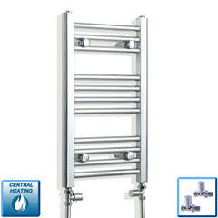 With Straight Valve 300 x 600mm High Flat Chrome Heated Towel Rail Radiator HTR