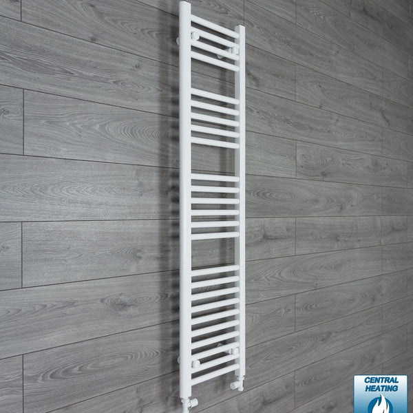 With Straight Valve 300mm Wide 1400mm High Flat White Towel Rail Radiator HTR