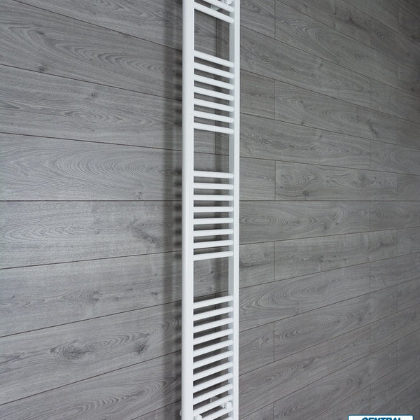 With Angled Valve 300mm Wide 1800mm High Flat White Heated Towel Rail Radiator