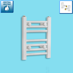 With Angled Valve 300mm Wide 400mm High Flat White Heated Towel Rail Radiator