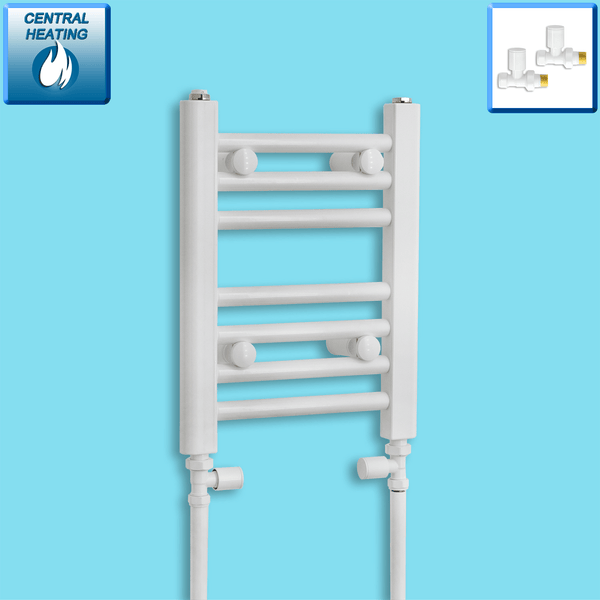 With Straight Valve 300mm Wide 400mm High Flat White Heated Towel Rail Radiator