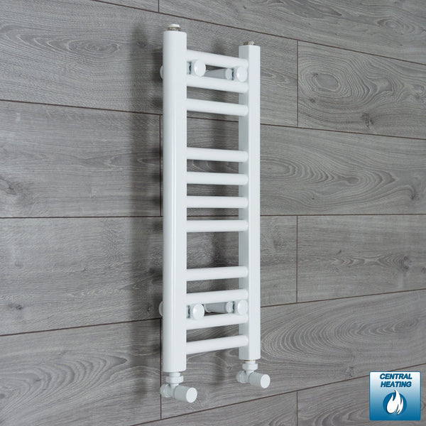 With Angled Valve 300mm Wide 600mm High Flat White Heated Towel Rail Radiator